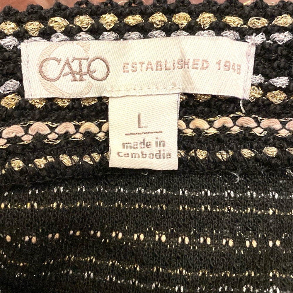Cato Black Metallic Sequin Striped Silver Gold Flare Business Career Skirt SZ L - Picture 8 of 10